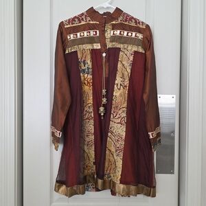 Embroidered Maroon & Rust Ethnic Tunic with Gold Accents